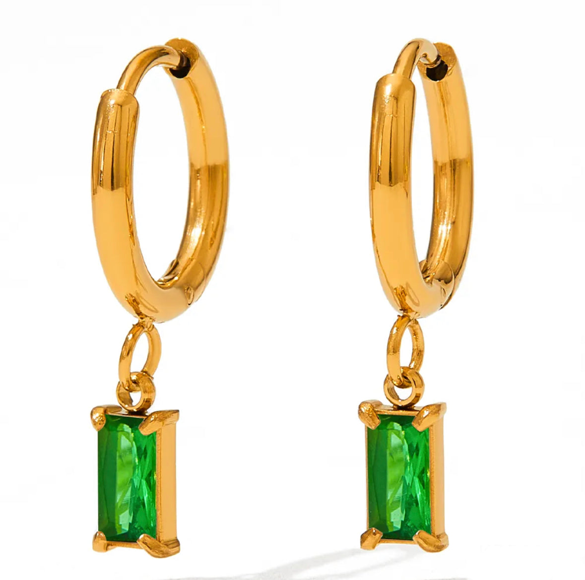 Green charm hoop earrings