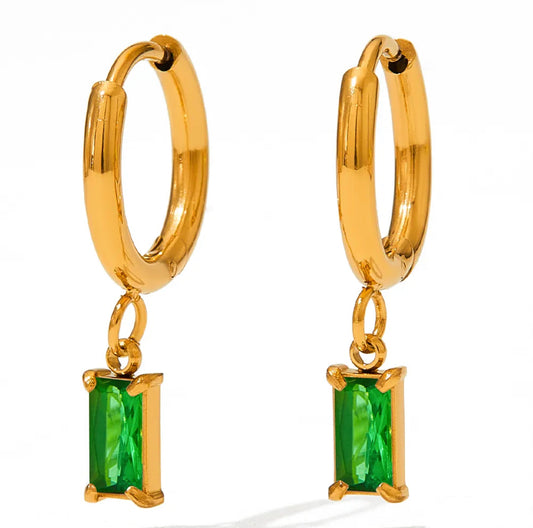 Green charm hoop earrings