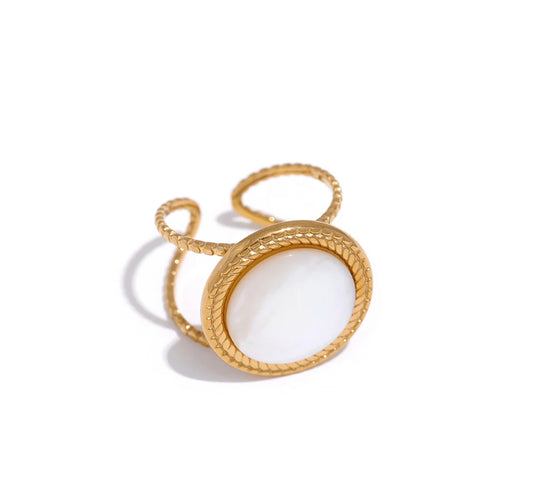 White natural stone adjustable ring