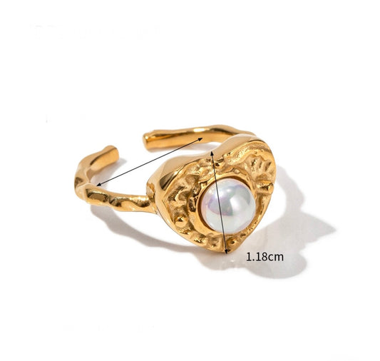 Pearl heart adjustable ring