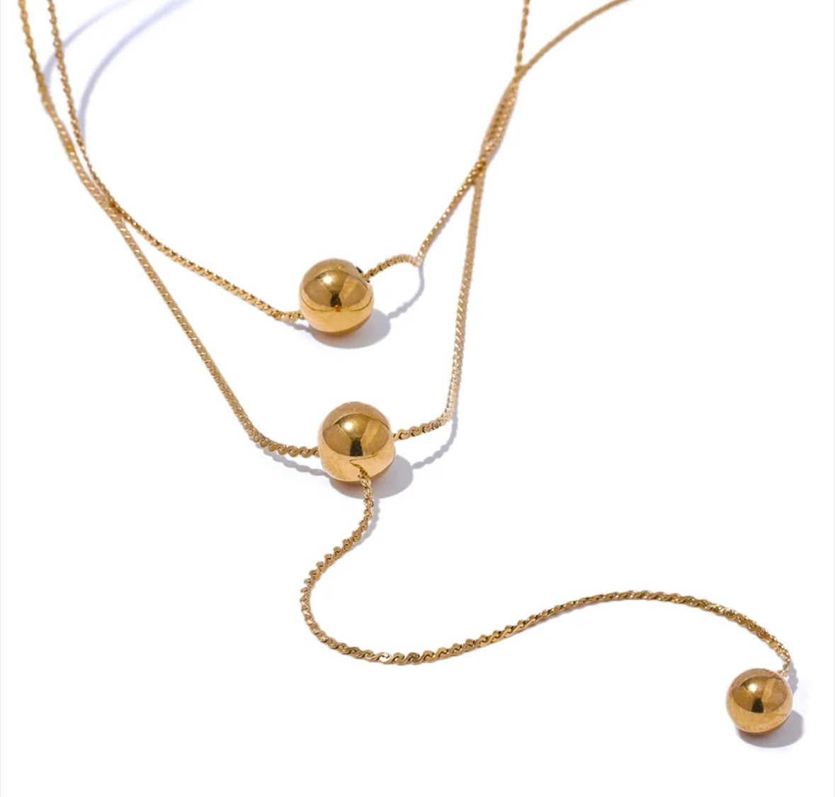 Round bead long layered necklace