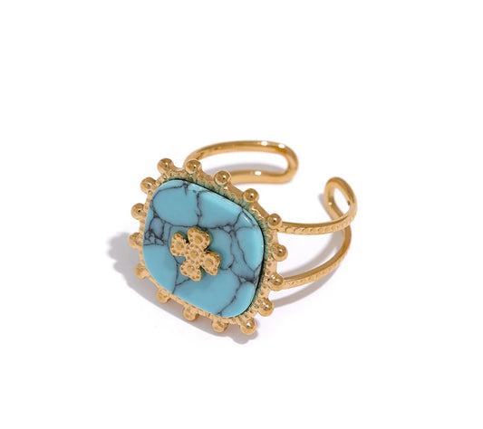 Turquoise natural stone adjustable ring