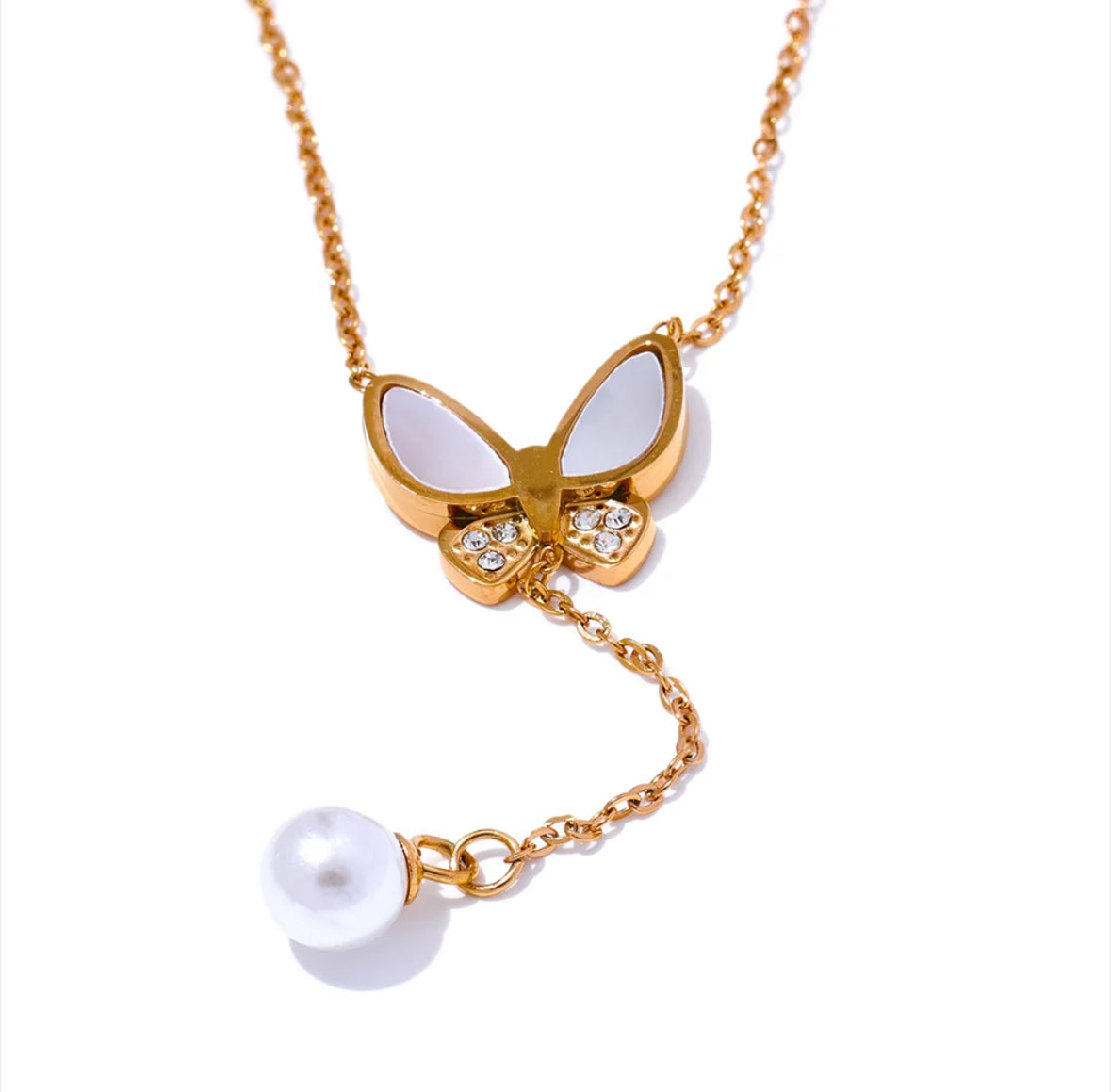 Natural shell butterfly drop pearl necklace