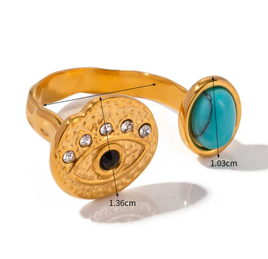 Turquoise evil eye adjustable ring