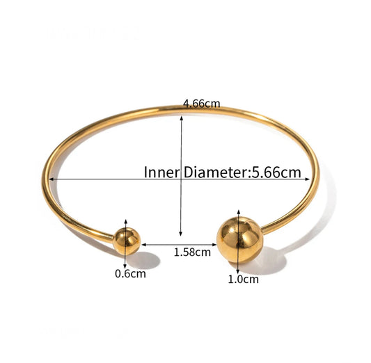 Gold double balls cuff bracelet