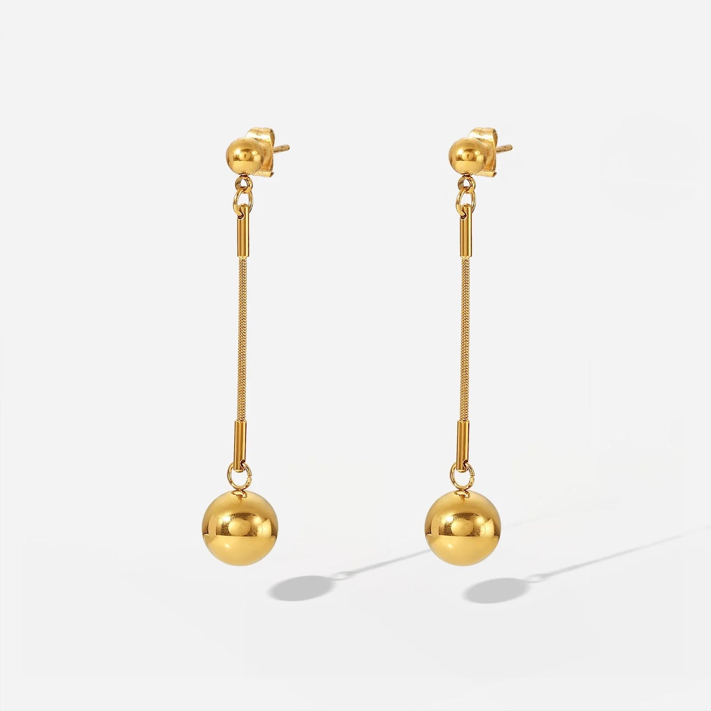 Ball pedant long stud earrings