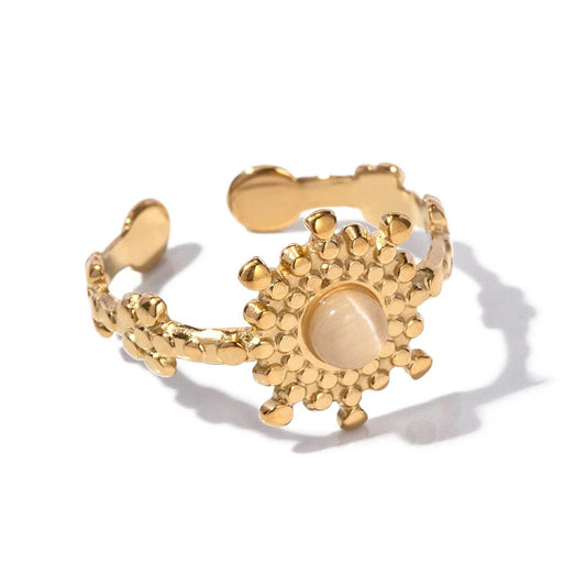 Sun opal adjustable ring