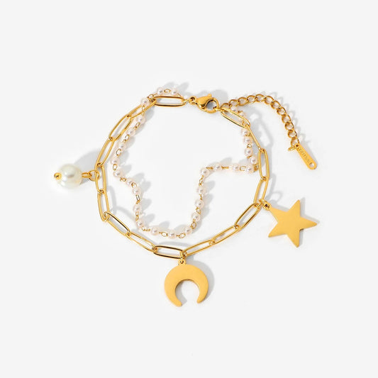 Moon and star double layer bracelet