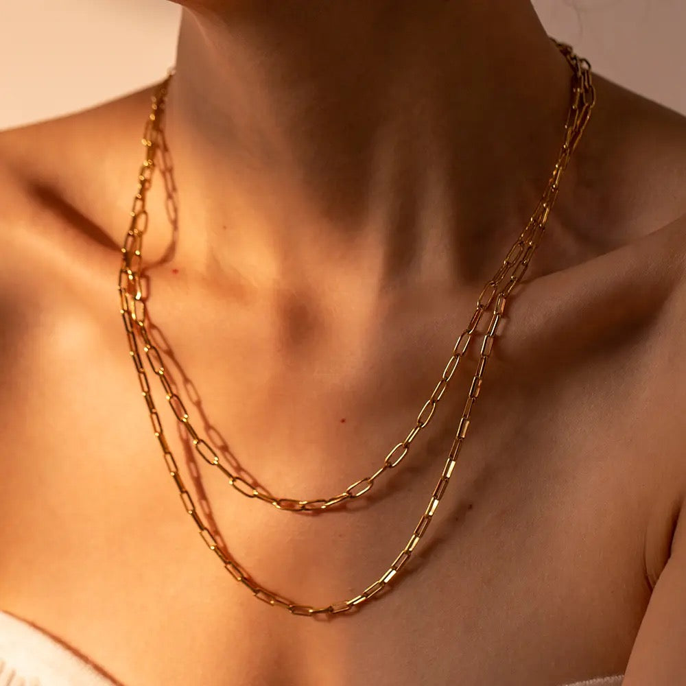 Paper clip double layer necklace