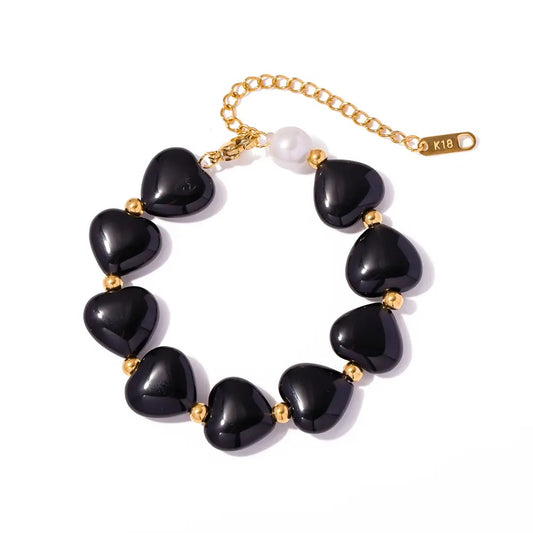 Agate black heart bracelet