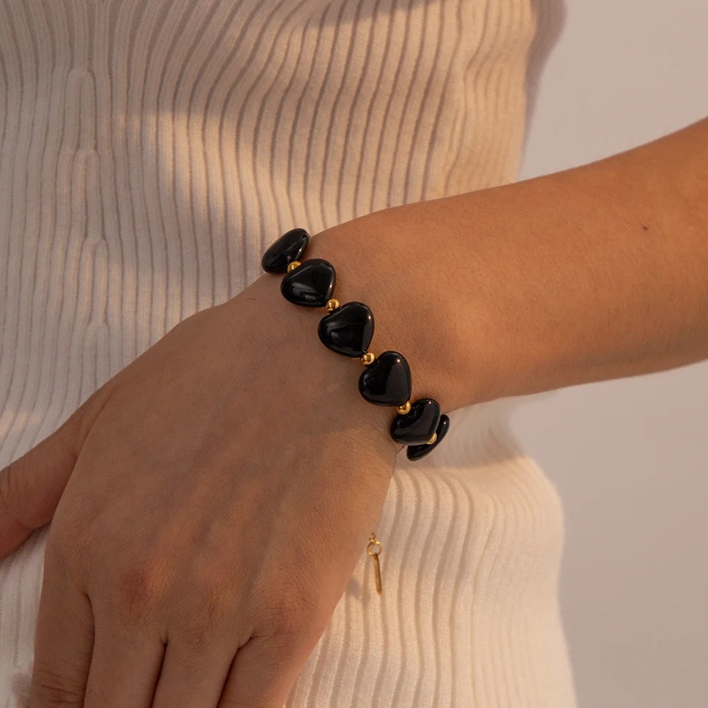 Agate black heart bracelet