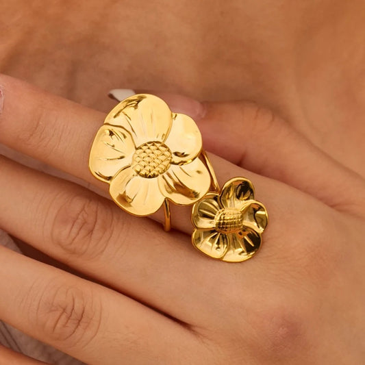 Double flowers ajustable ring