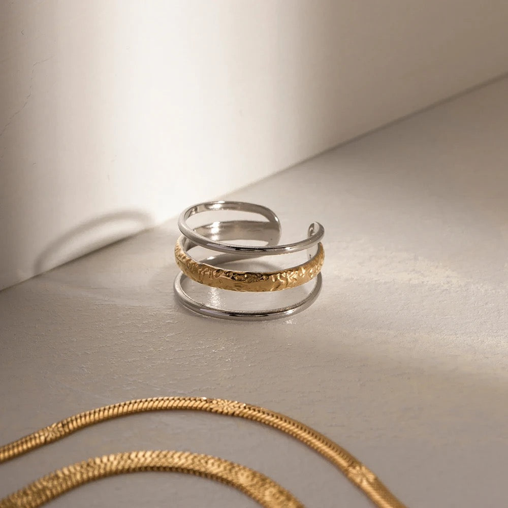 Two tone texture adjustable ring