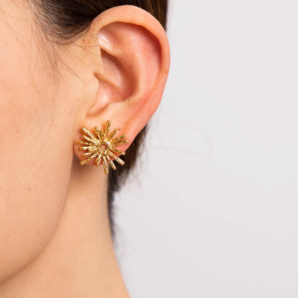 Gold sunburst stud earrings