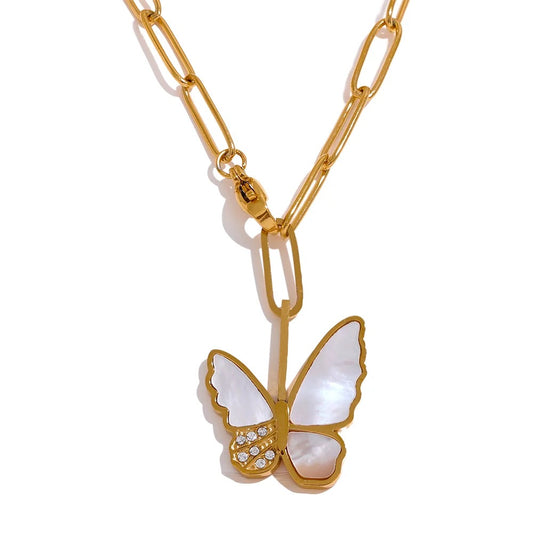 Butterfly natural shell pedant necklace