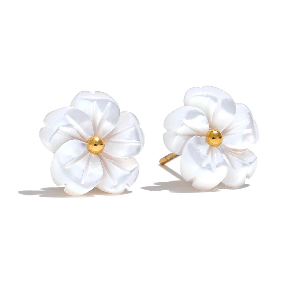 Natural shell flower stud earrings