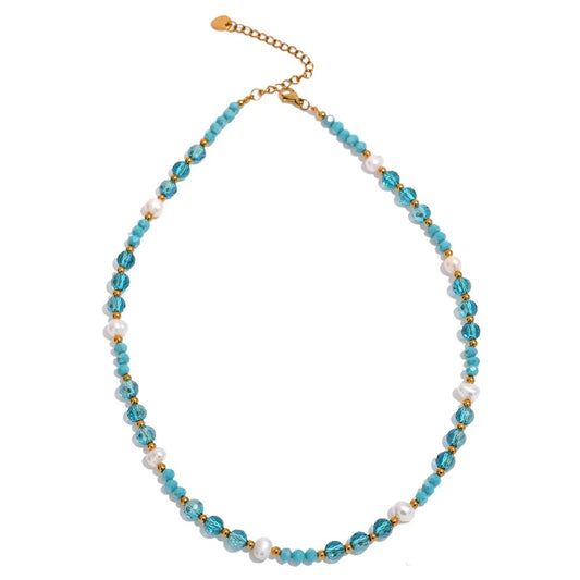 Aqua crystals beads necklace