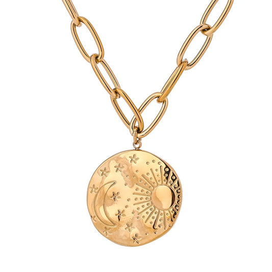 Sun and moon paper clip necklace
