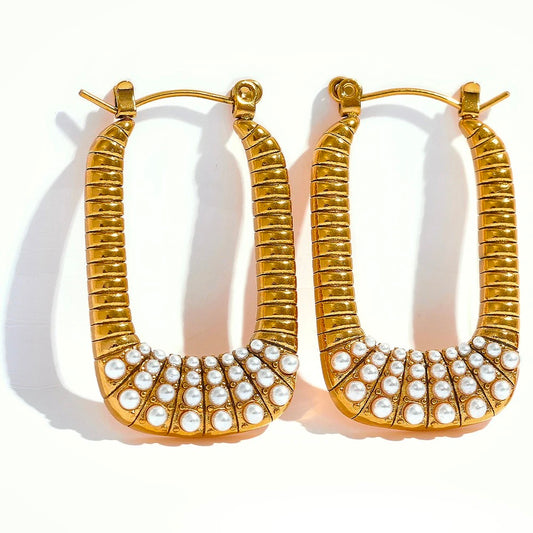 Rectangle pearl hoop earrings