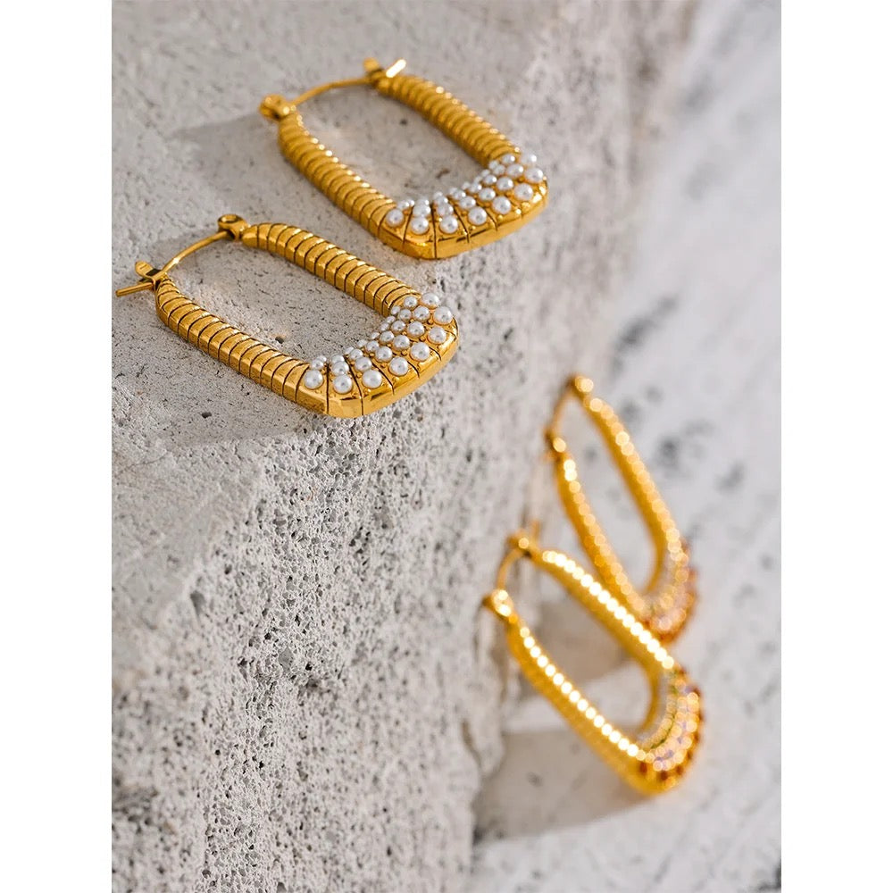 Rectangle pearl hoop earrings