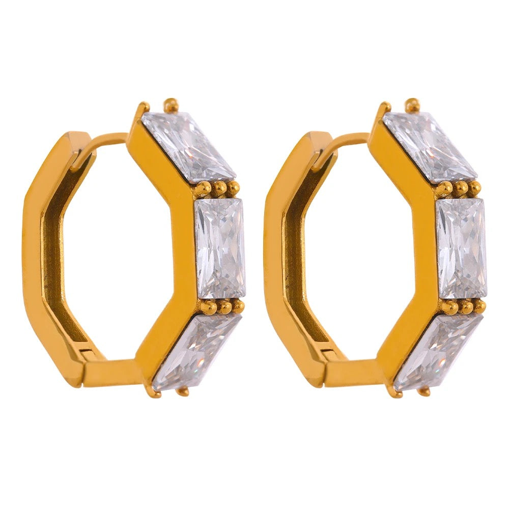 Hexagonal White huggie hoop earrings