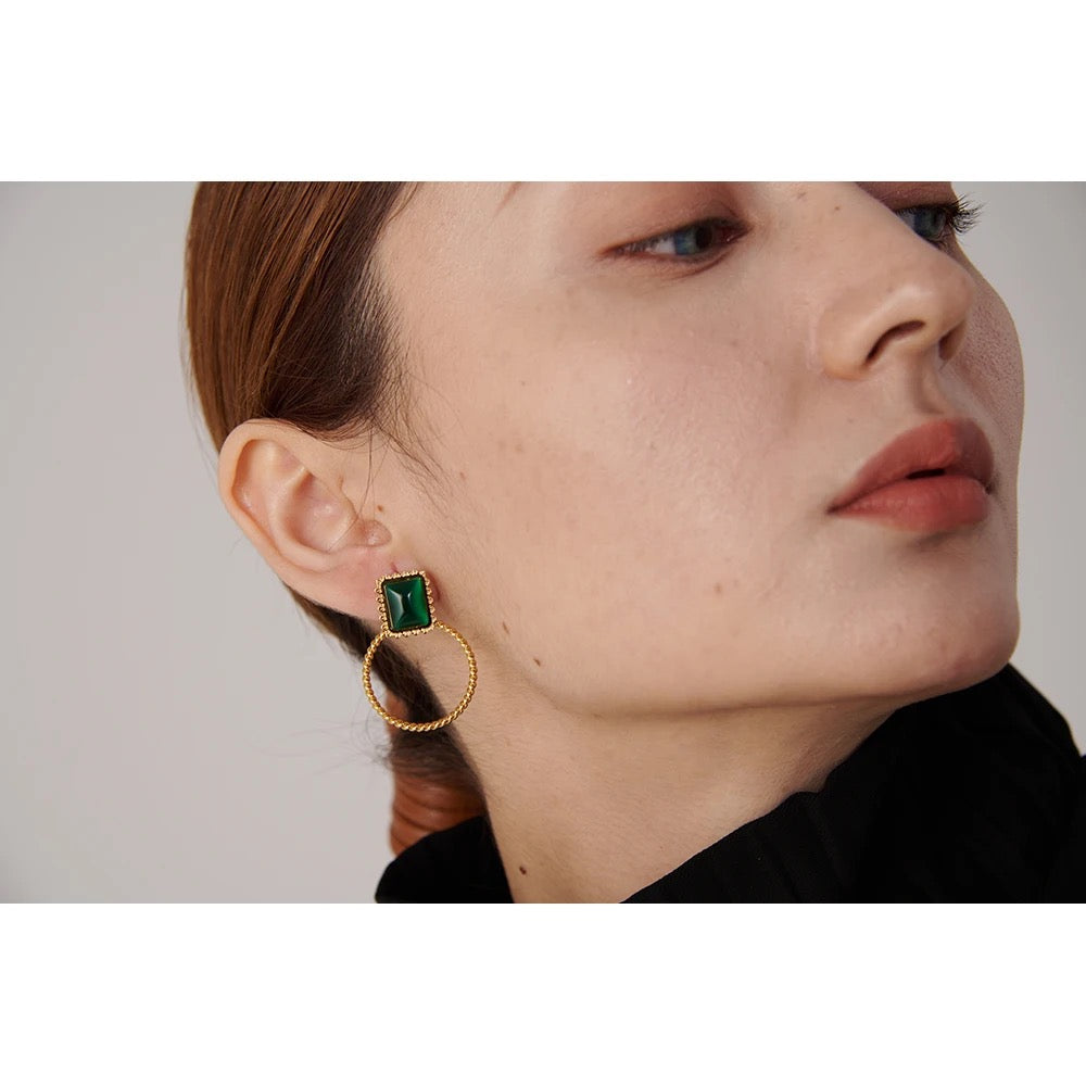 Green opal stud earrings