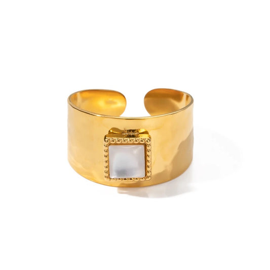 Square shell stone adjustable ring