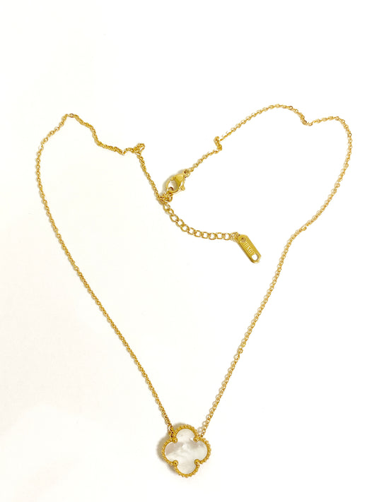 Double side white clover necklace