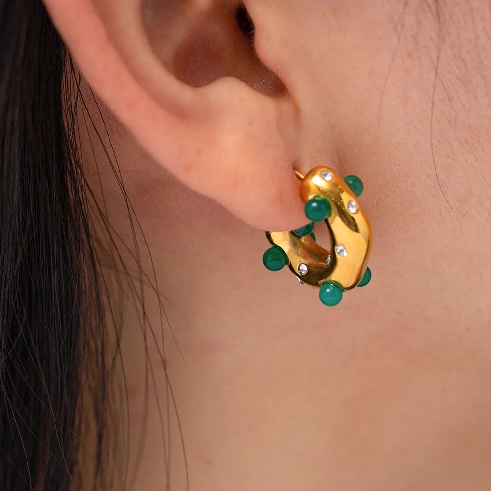 Natural stone stud hoop earrings