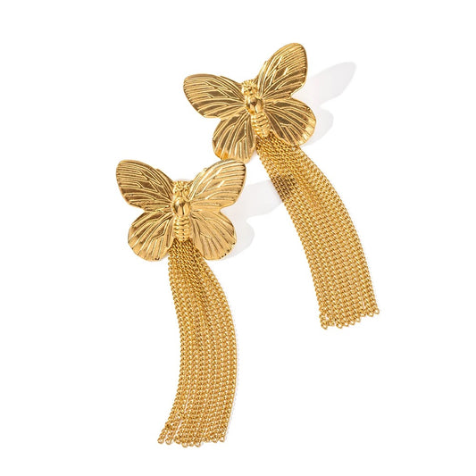 Big butterfly tassel earring