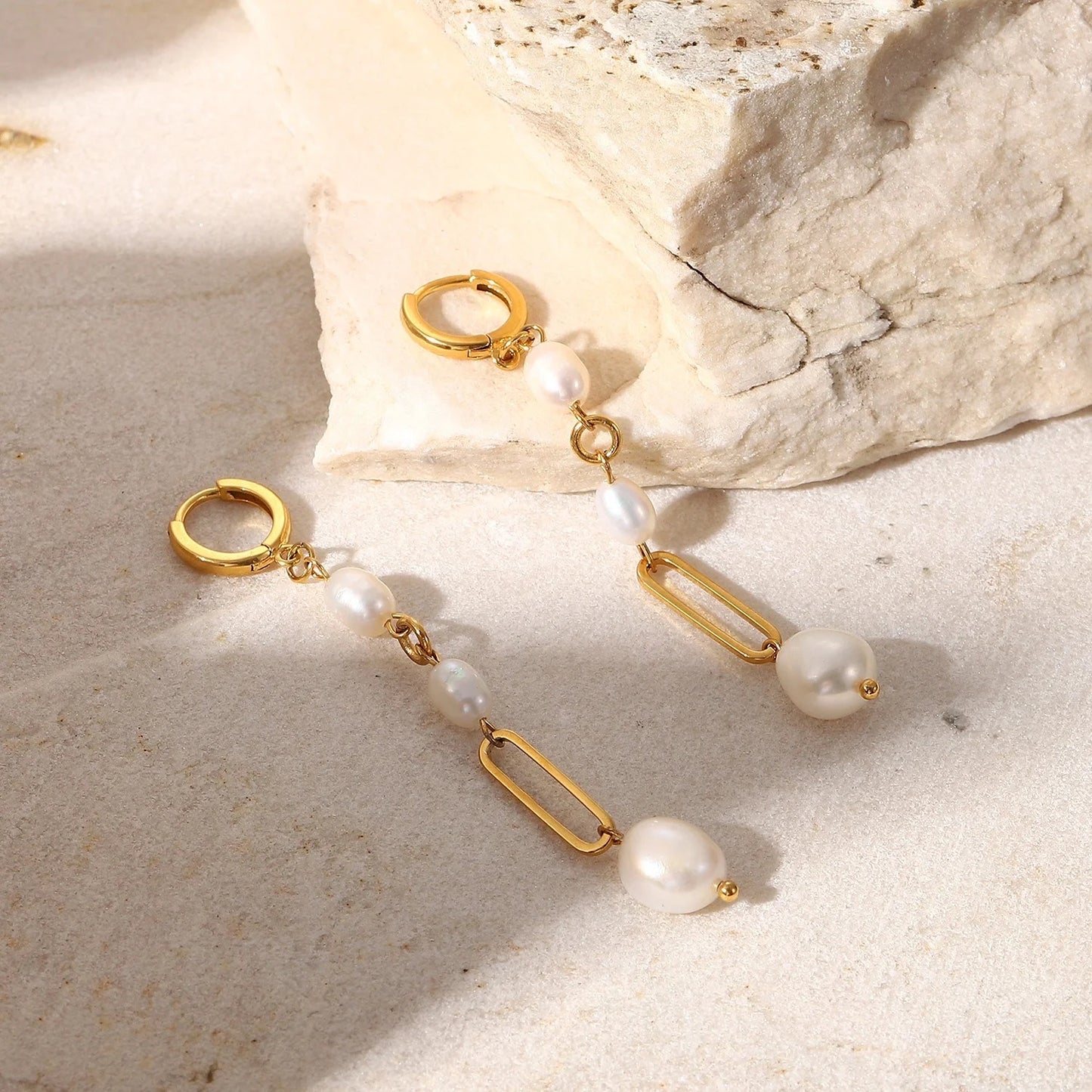 Paper clip pearl earrings