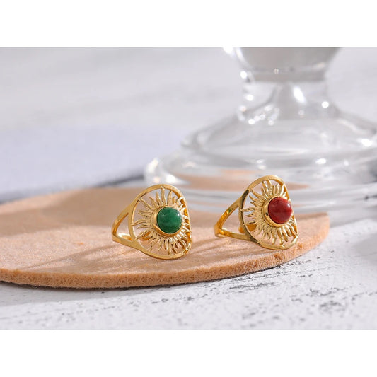 Sun natural stone adjustable ring