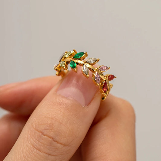 Colorful leaf adjustable ring