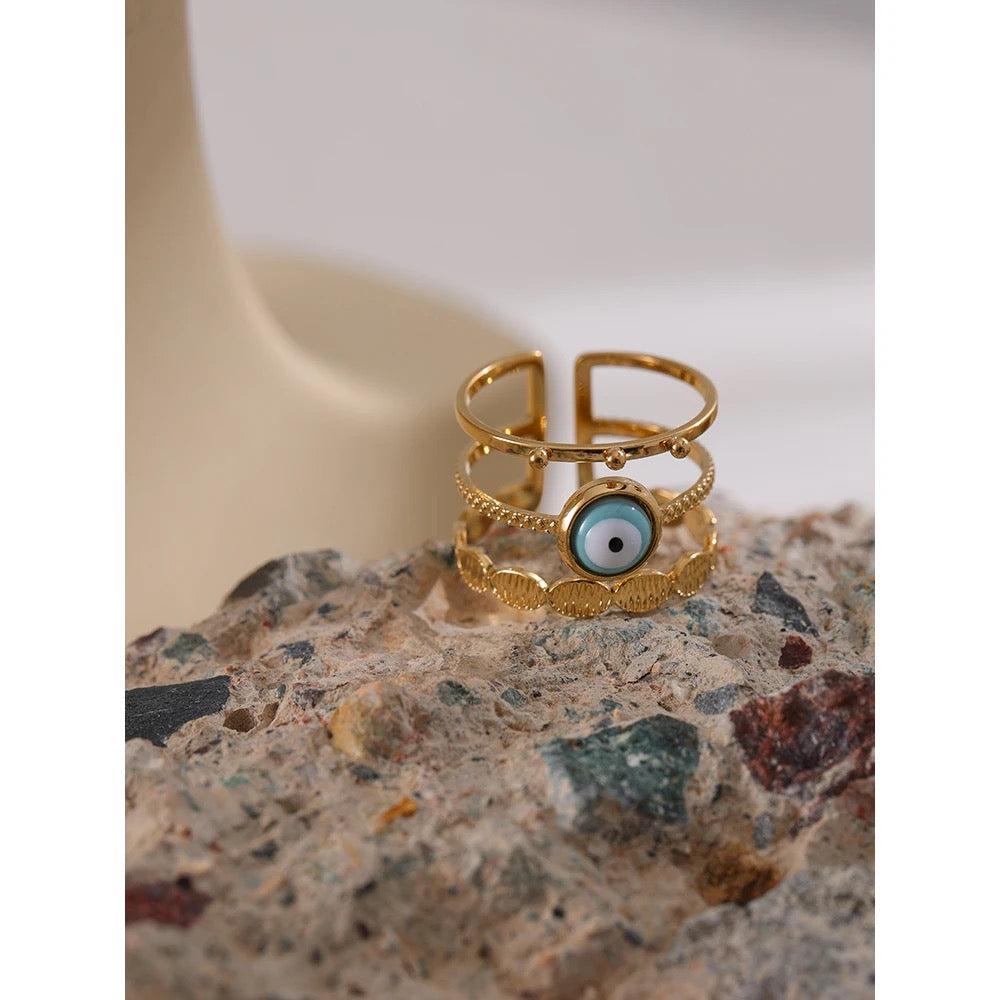 Evil eye adjustable ring