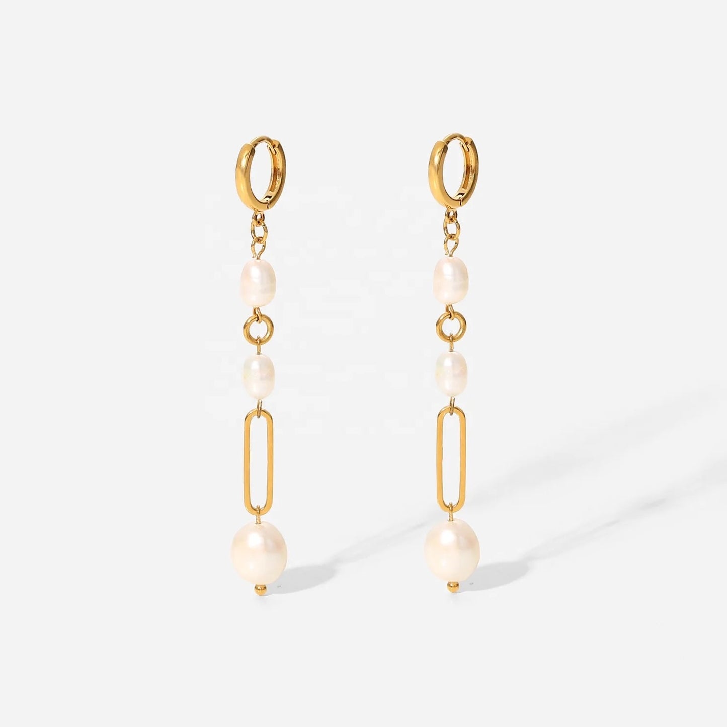 Paper clip pearl earrings