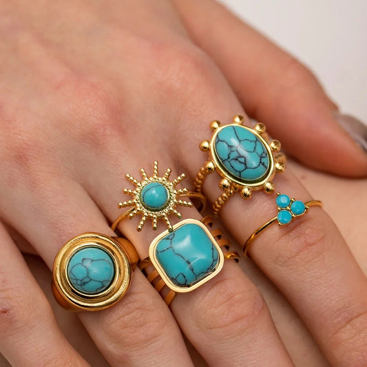 Turquoise natural stone adjustable ring