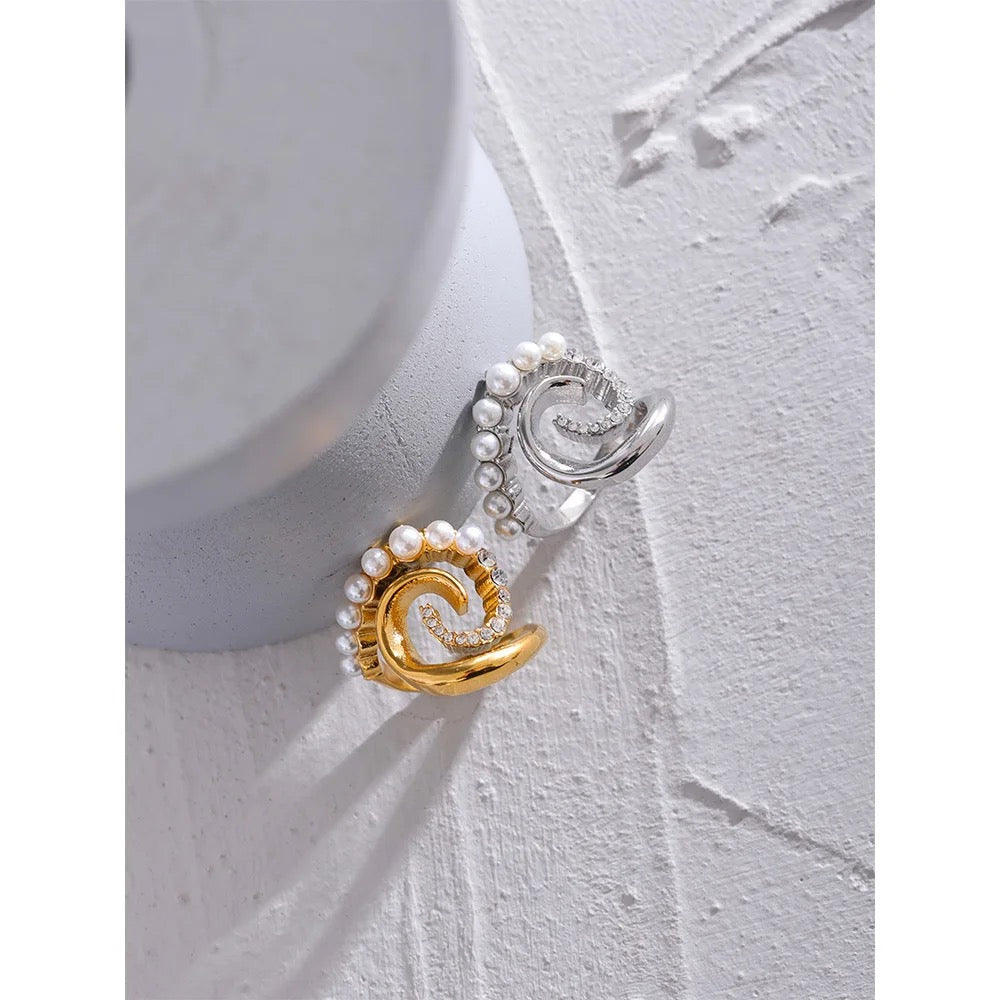 Geometric big conch adjustable ring