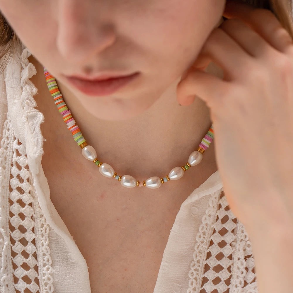Multicolor Pearl Necklace and bracelet