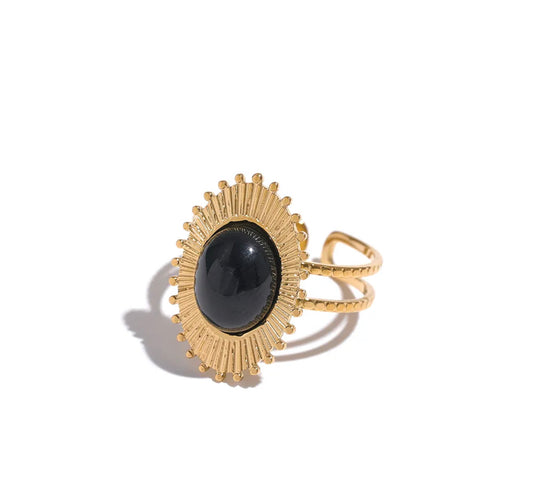 Black agate natural stone ring