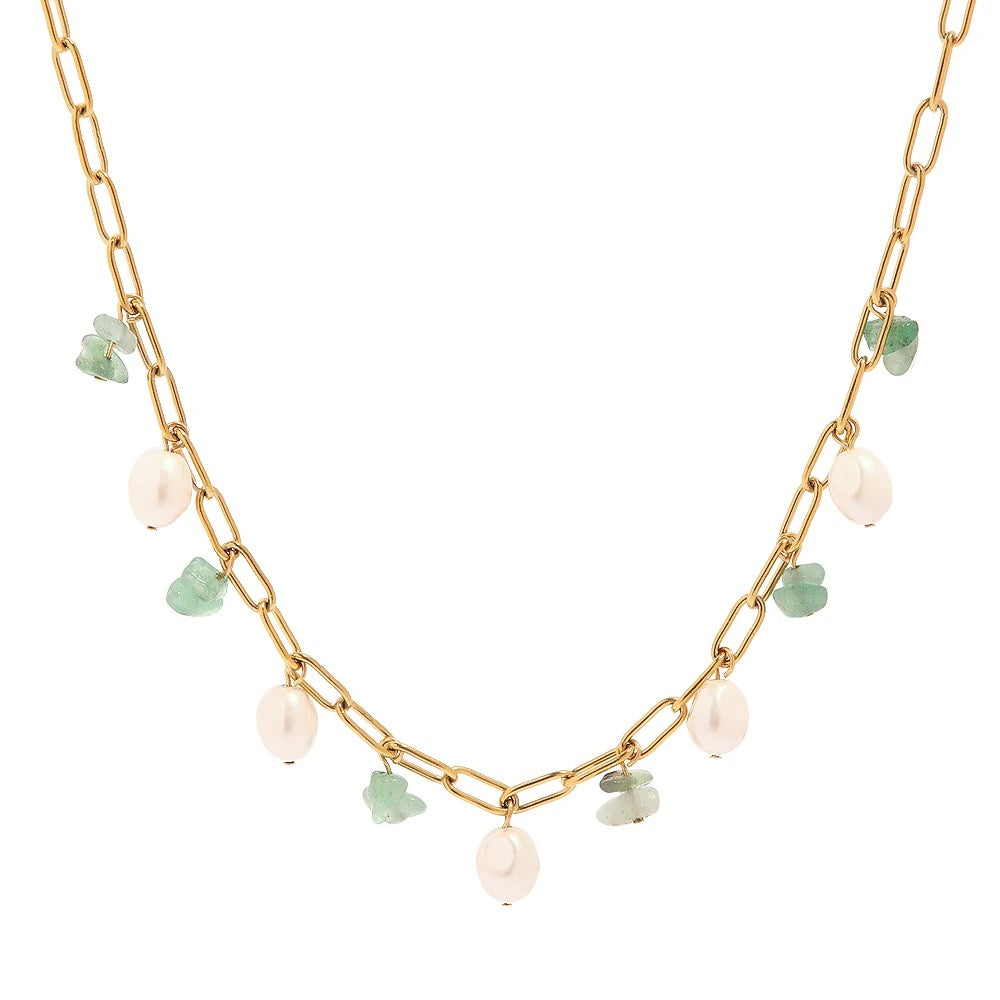 Natural stone pearl paper clip necklace