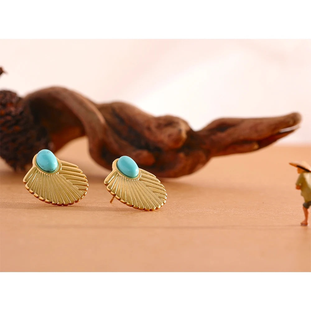 Turquoise sone fan stud earrings
