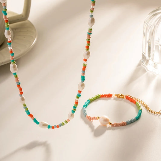 Bohemia colorful pearl necklace