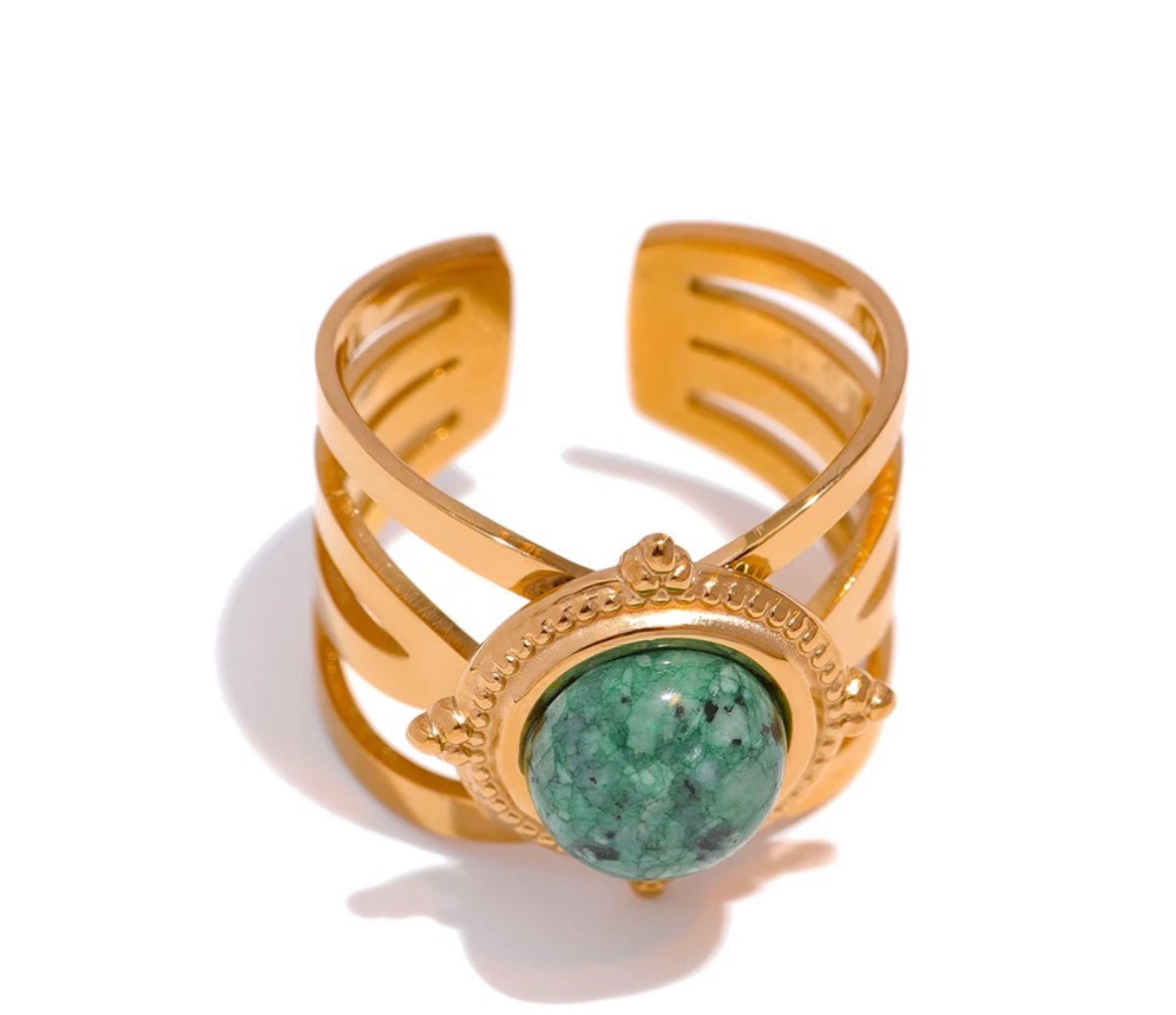 Green natural stone adjustable ring