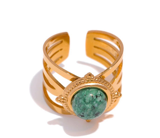 Green natural stone adjustable ring
