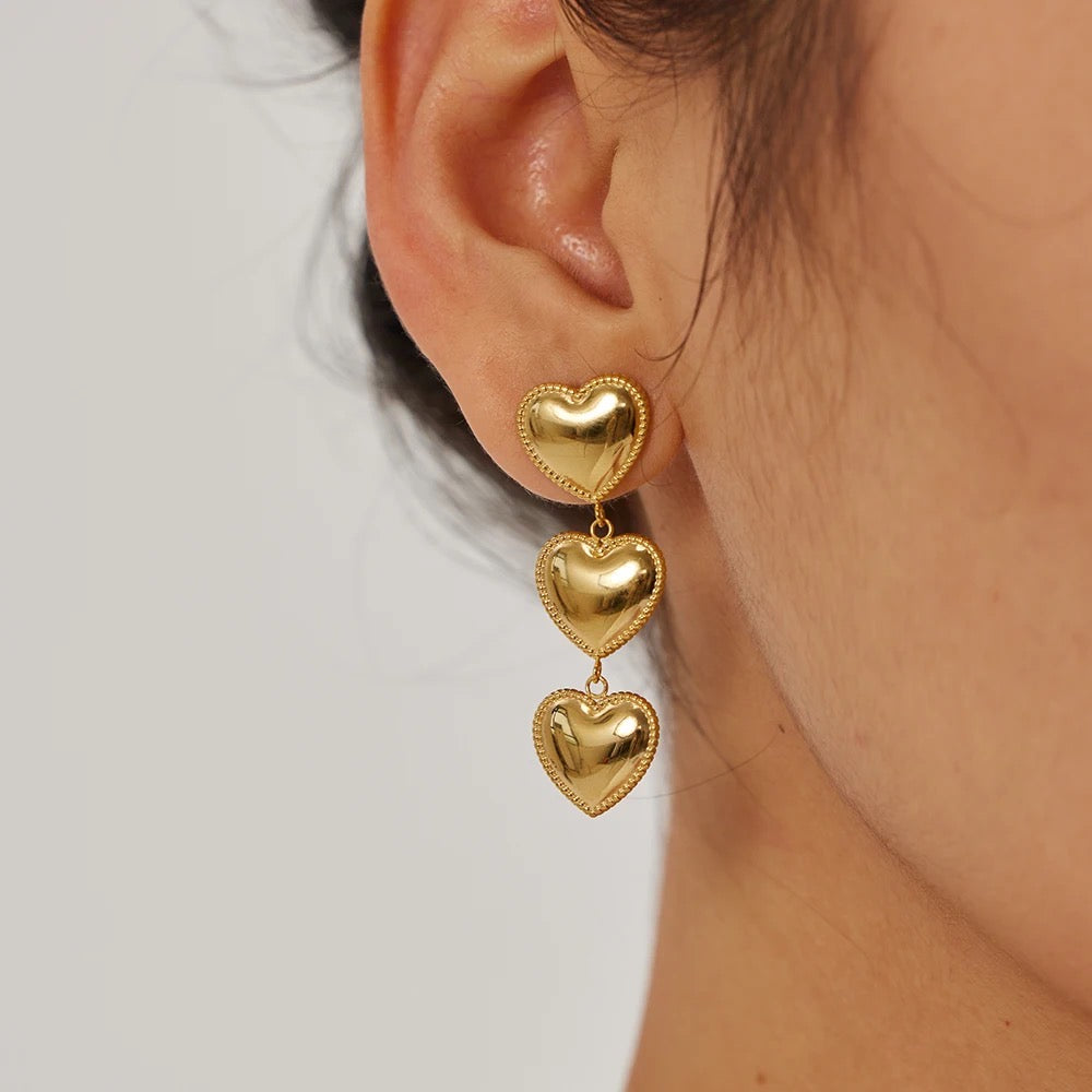 Three heart drop earring