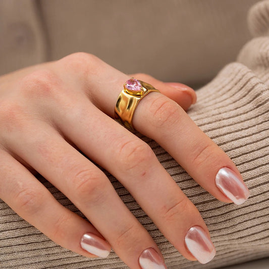 Pink waterdrop adjustable ring