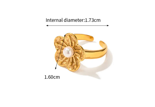 Flower pearl adjustable ring