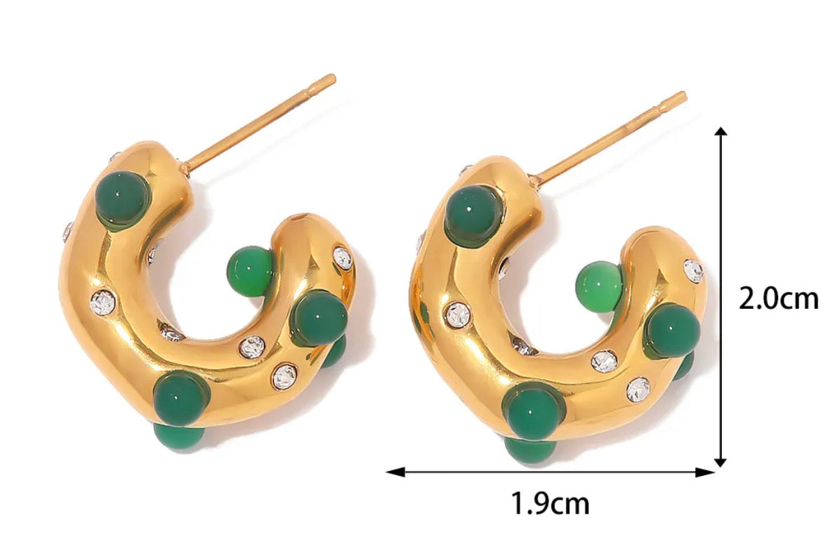Natural stone stud hoop earrings