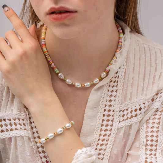 Multicolor Pearl Necklace and bracelet