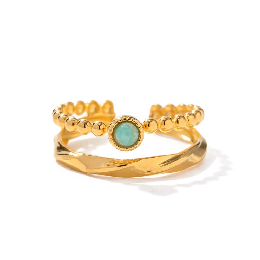 Natural stone double layer adjustable ring